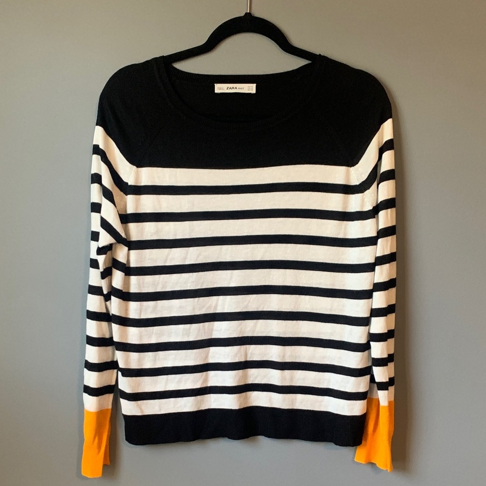 Zara Striped Knit Top size Medium Yellow Black White